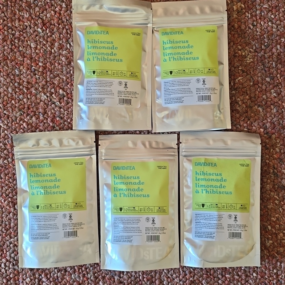 NEW DAVIDsTEA Hibiscus Lemonade 5-Pack Loose Leaf Tea | NWT Caffeine-Free Herbal
